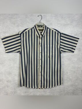 Vtg Loafers Reed St James Shirt Mens Large Blue White SS Striped Button Up Flaw